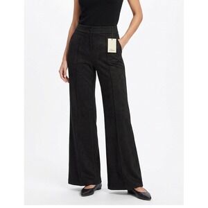 Elan Black Faux Suede Wide Leg Trousers Pintuck Pants SU2334 Women's S small